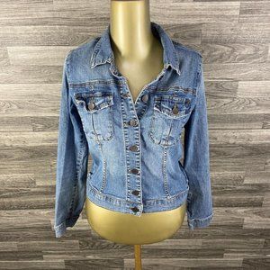 KUT FROM THE KLOTH Amelia Button Up Blue Denim Jean Cropped Jacket Womens Medium